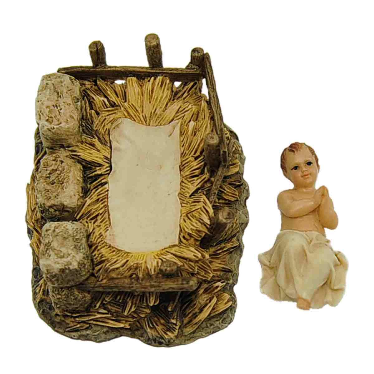 Statua presepe 15 cm gesù bambino lenzuolo culla