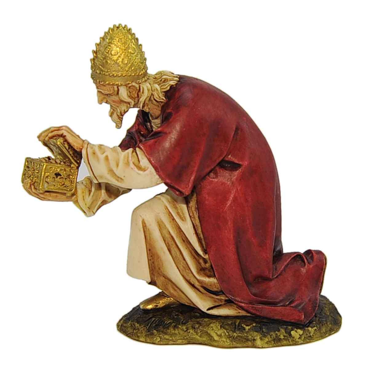 Statua presepe 15 cm re magio gaspare in ginocchio collection