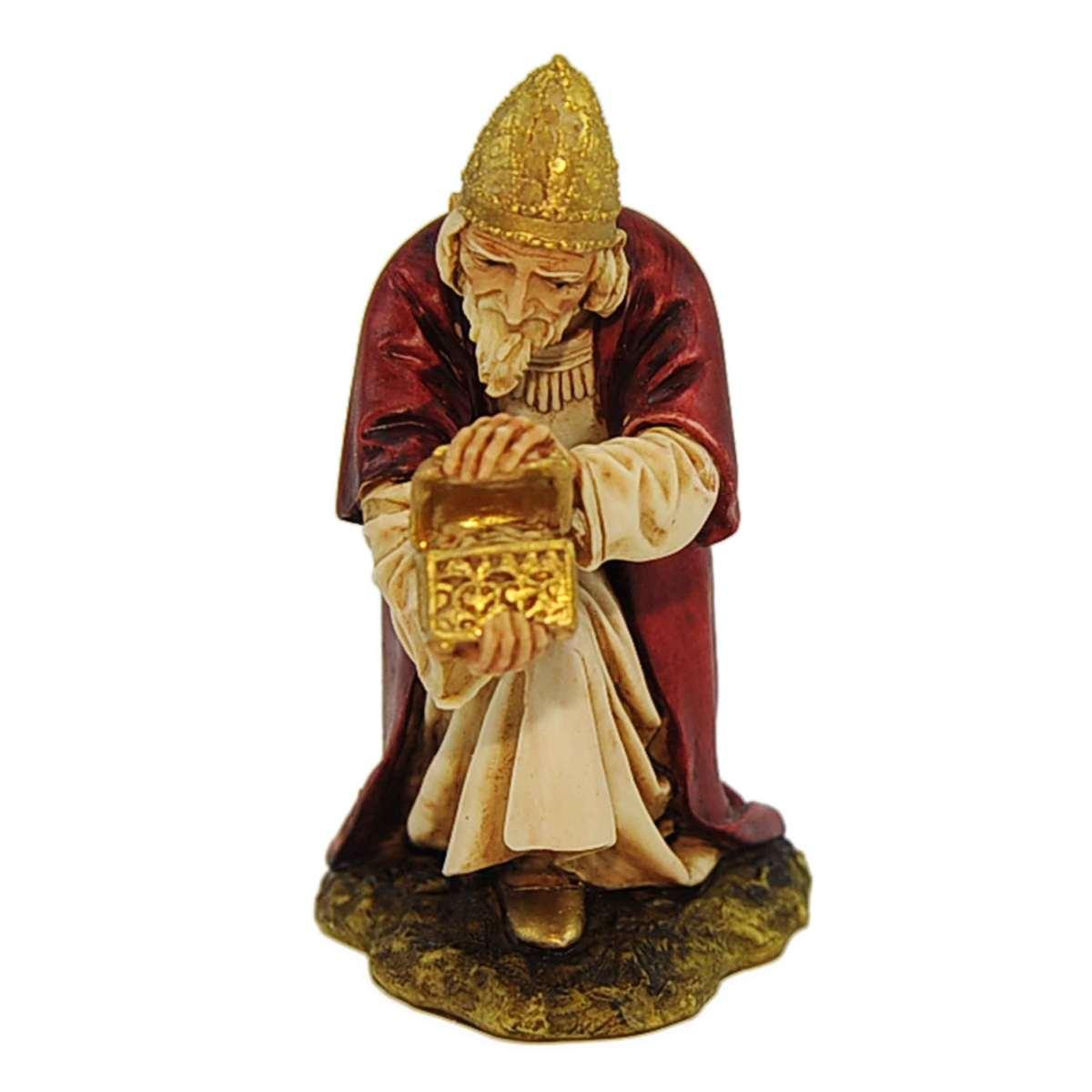 Statua presepe 15 cm re magio gaspare in ginocchio collection