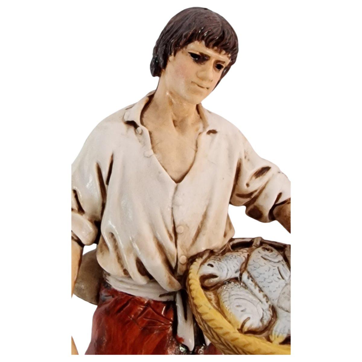 Statua presepe 12 cm pescatore cesta di pesce