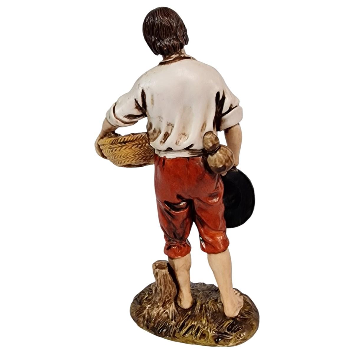 Statua presepe 12 cm pescatore cesta di pesce