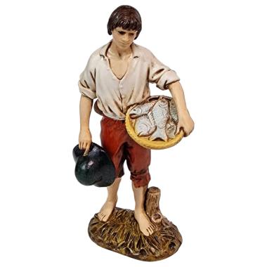 Statua presepe 12 cm pescatore cesta di pesce