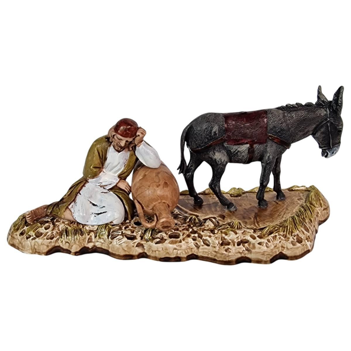 Statua presepe 10 cm pastore vecchio asino