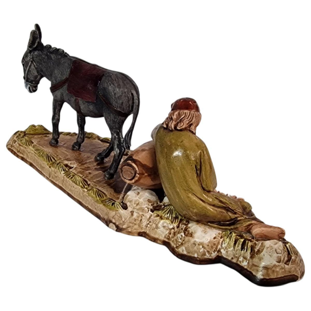 Statua presepe 10 cm pastore vecchio asino