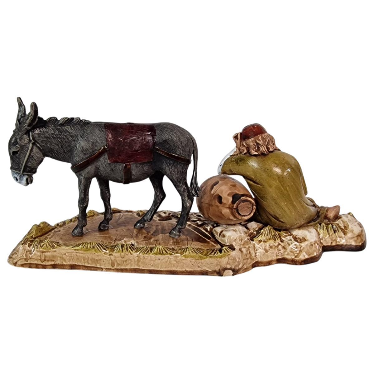 Statua presepe 10 cm pastore vecchio asino