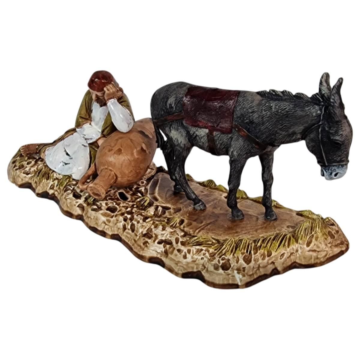 Statua presepe 10 cm pastore vecchio asino
