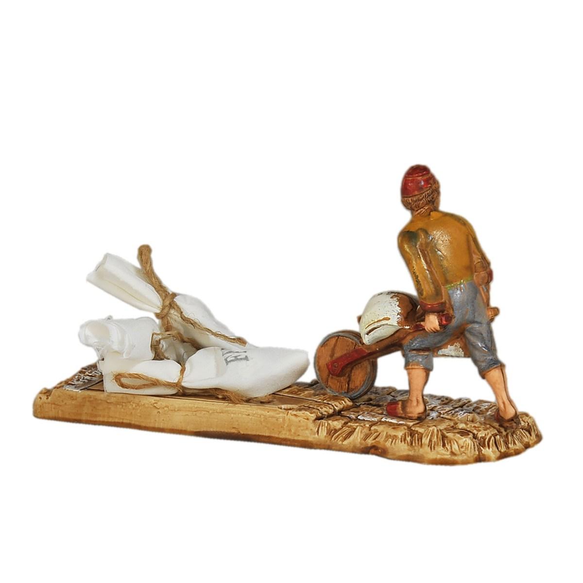 Statua presepe 10 cm fornaio cariola sacchi di farina