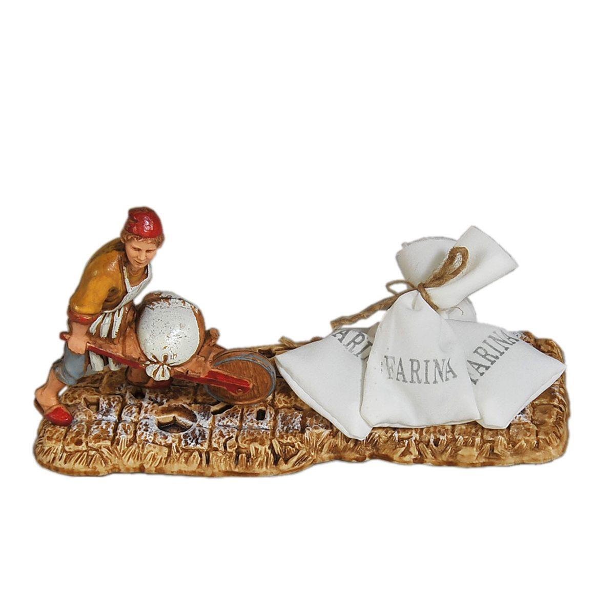 Statua presepe 10 cm fornaio cariola sacchi di farina