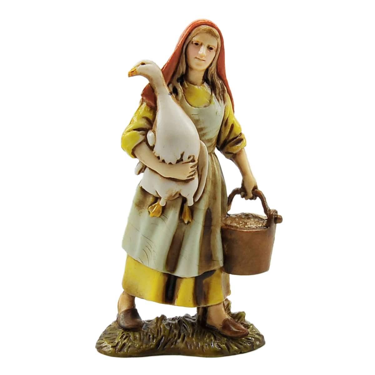 Statua presepe 10 cm donna oca secchio