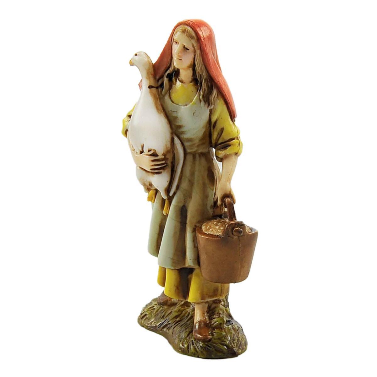 Statua presepe 10 cm donna oca secchio