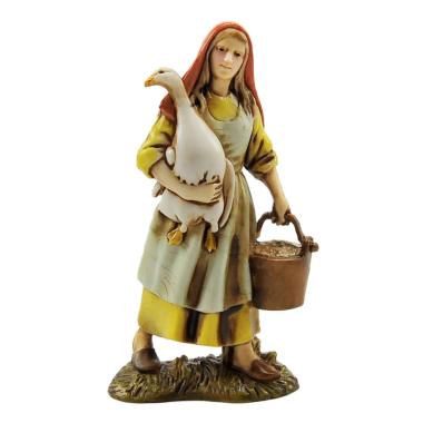 Statua presepe 10 cm donna oca secchio
