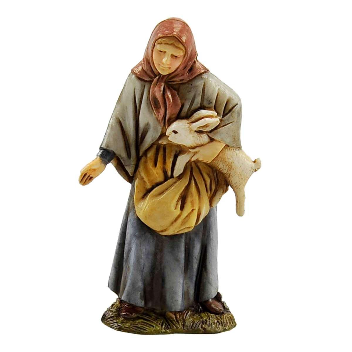 Statua presepe 10 cm donna sacca coniglio braccio