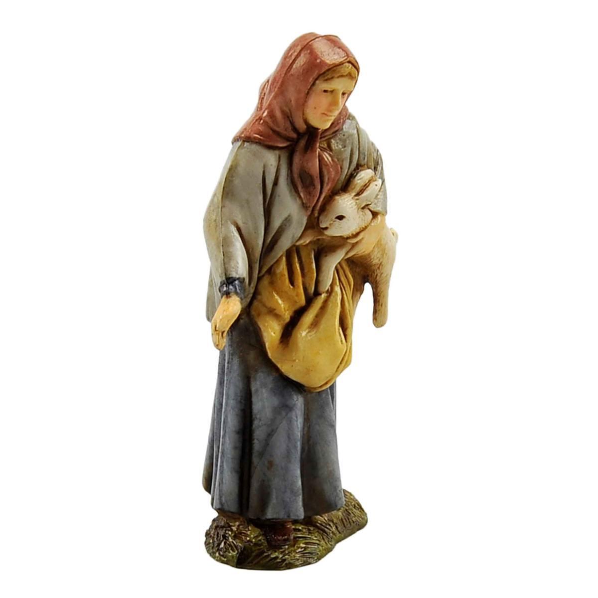 Statua presepe 10 cm donna sacca coniglio braccio
