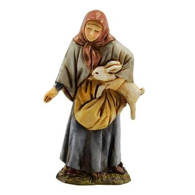 Statua presepe 10 cm donna sacca coniglio braccio