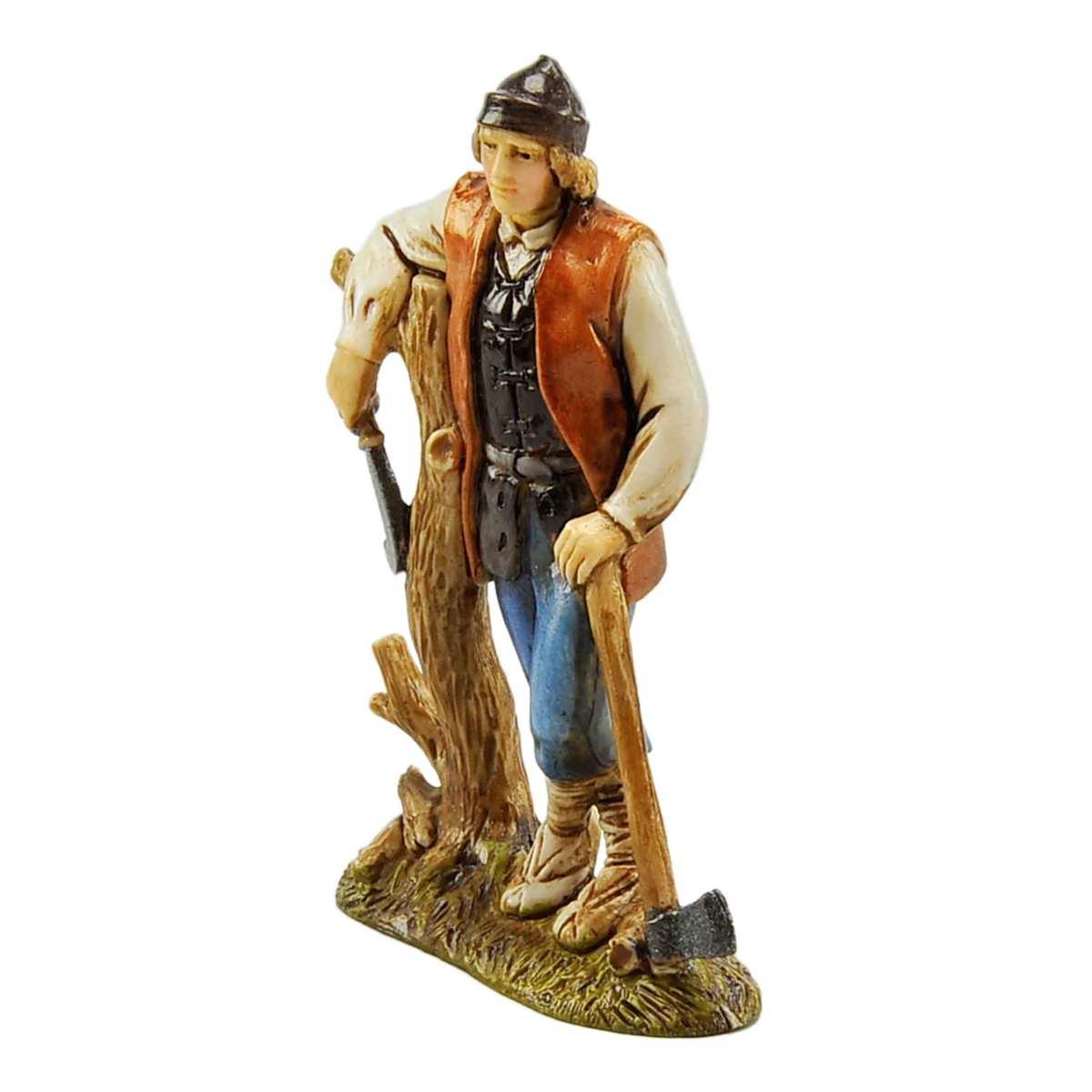 Statua presepe 10 cm boscaiolo ascia tronco albero