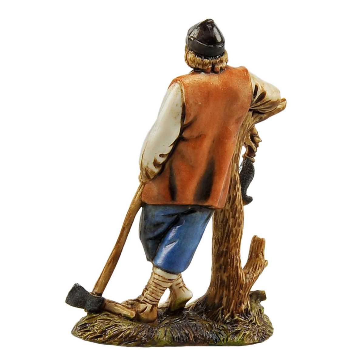 Statua presepe 10 cm boscaiolo ascia tronco albero