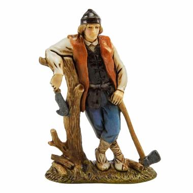 Statua presepe 10 cm boscaiolo ascia tronco albero