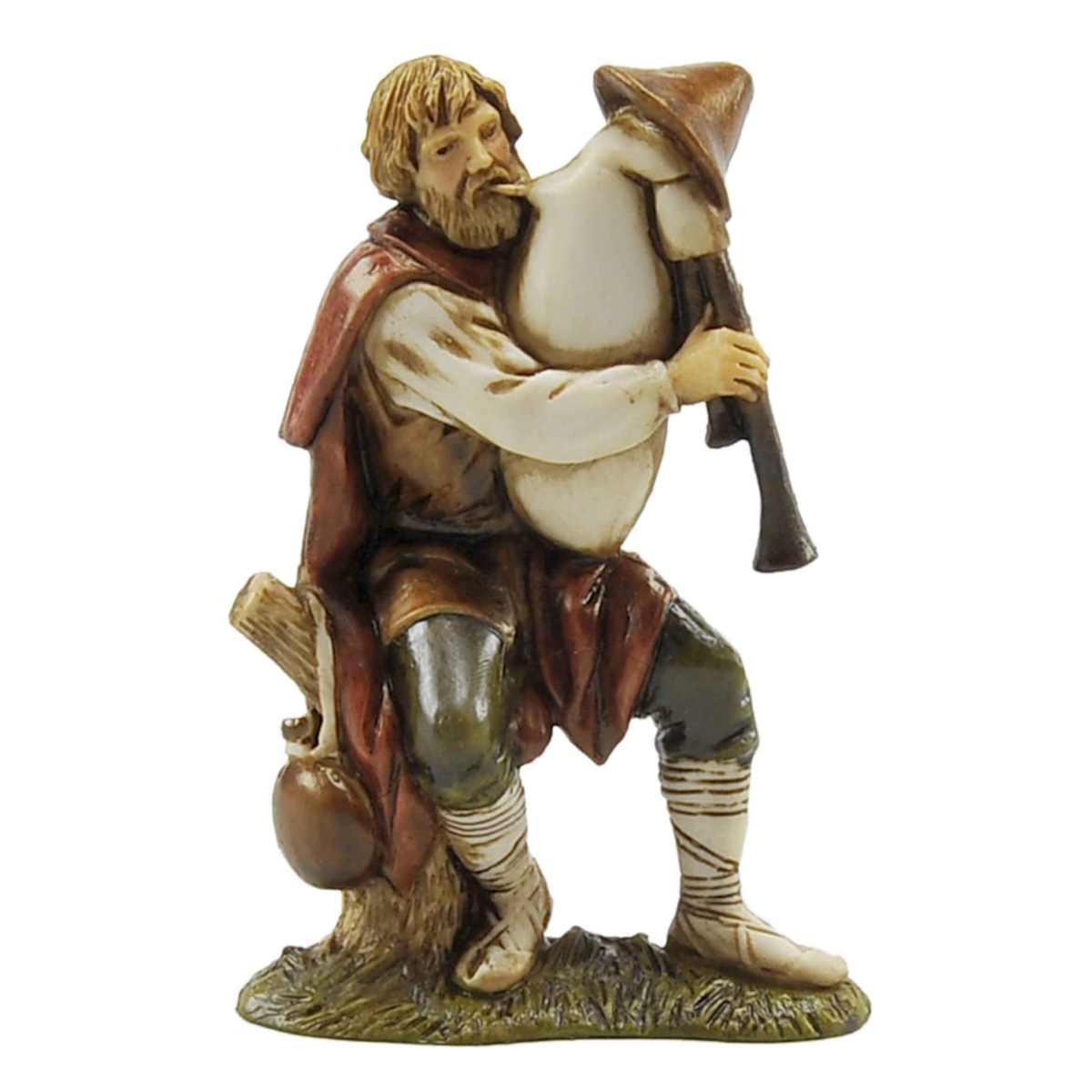 Statua presepe 10 cm zampognaro seduto su tronco