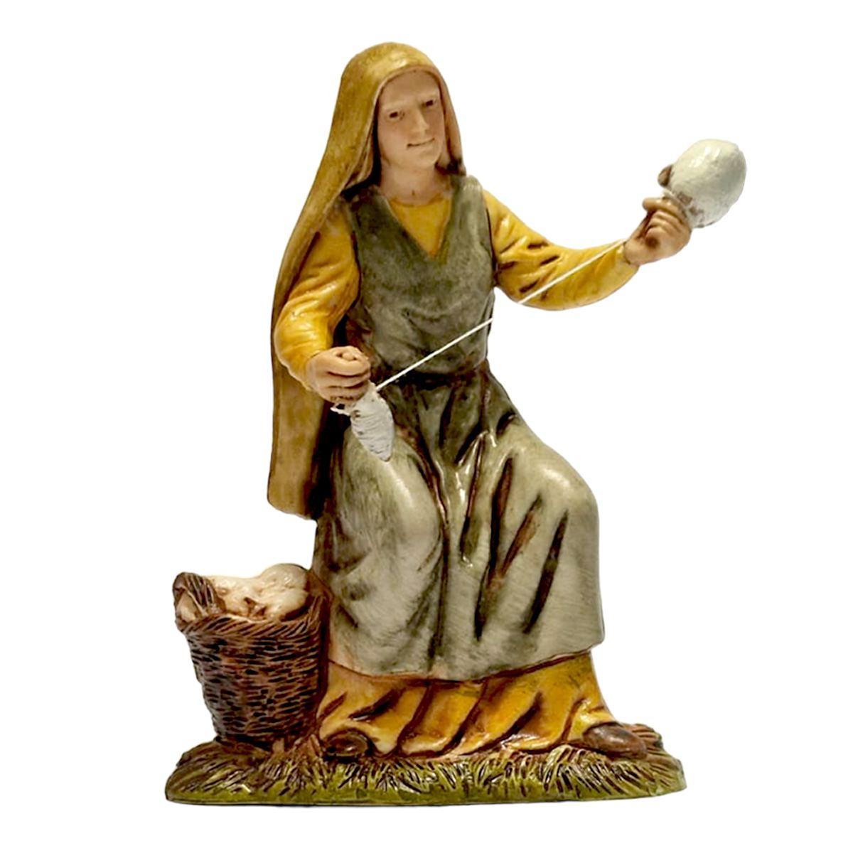 Statua presepe 10 cm filatrice seduta cesta