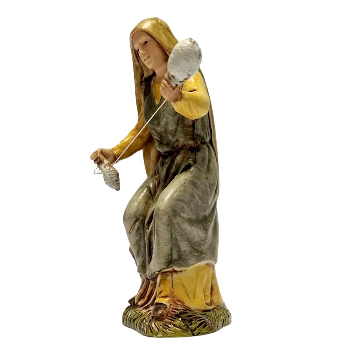 Statua presepe 10 cm filatrice seduta cesta