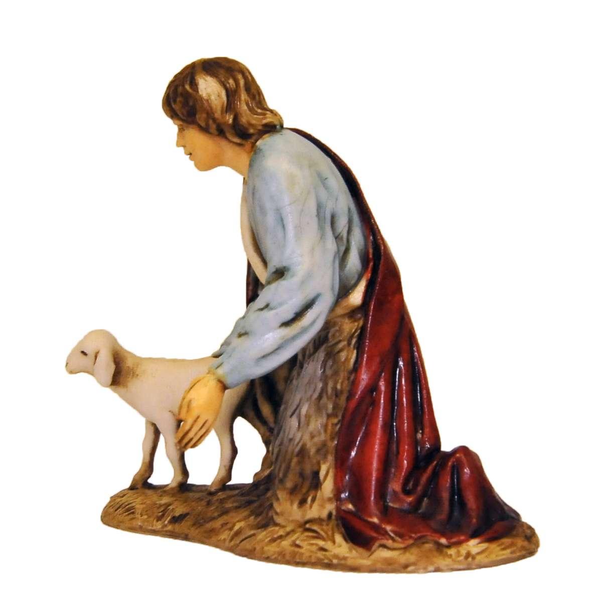 Statua presepe 10 cm pastore inginocchiato pecora