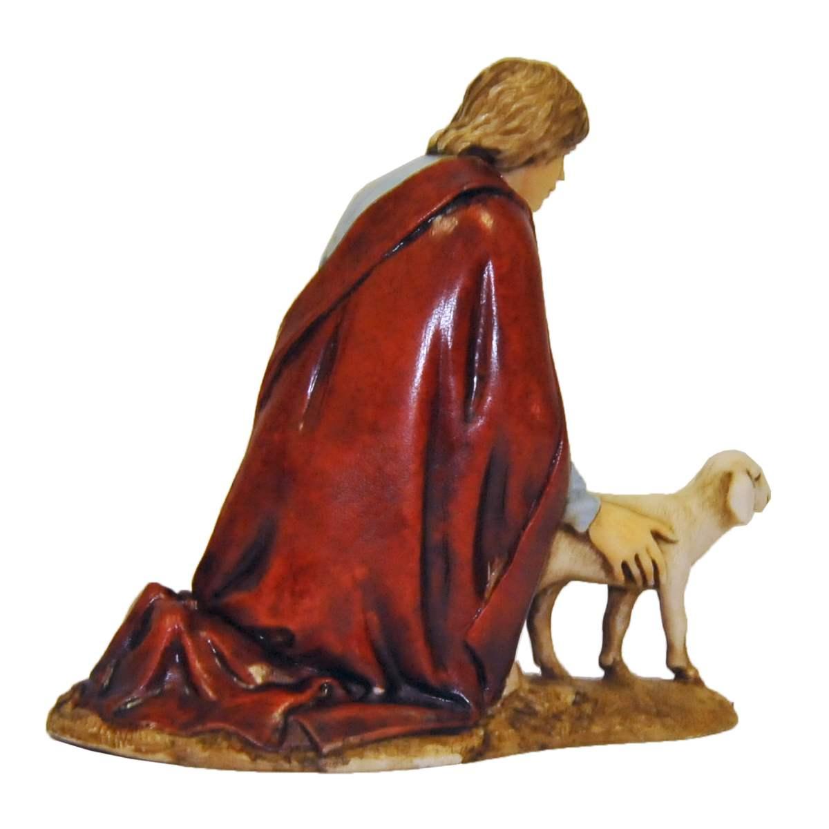 Statua presepe 10 cm pastore inginocchiato pecora
