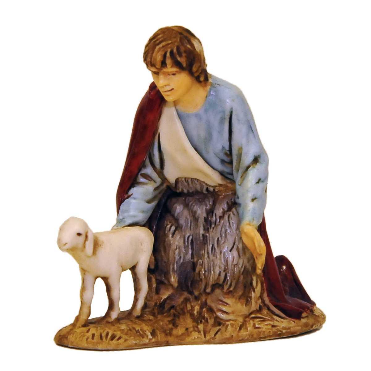 Statua presepe 10 cm pastore inginocchiato pecora