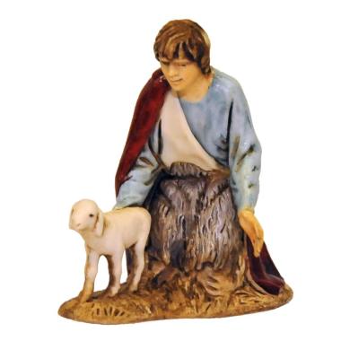 Statua presepe 10 cm pastore inginocchiato pecora