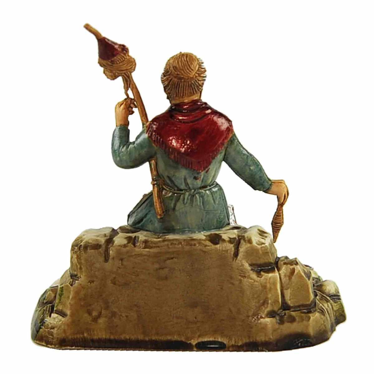 Statua presepe 10 cm filatrice anziana seduta il gatto