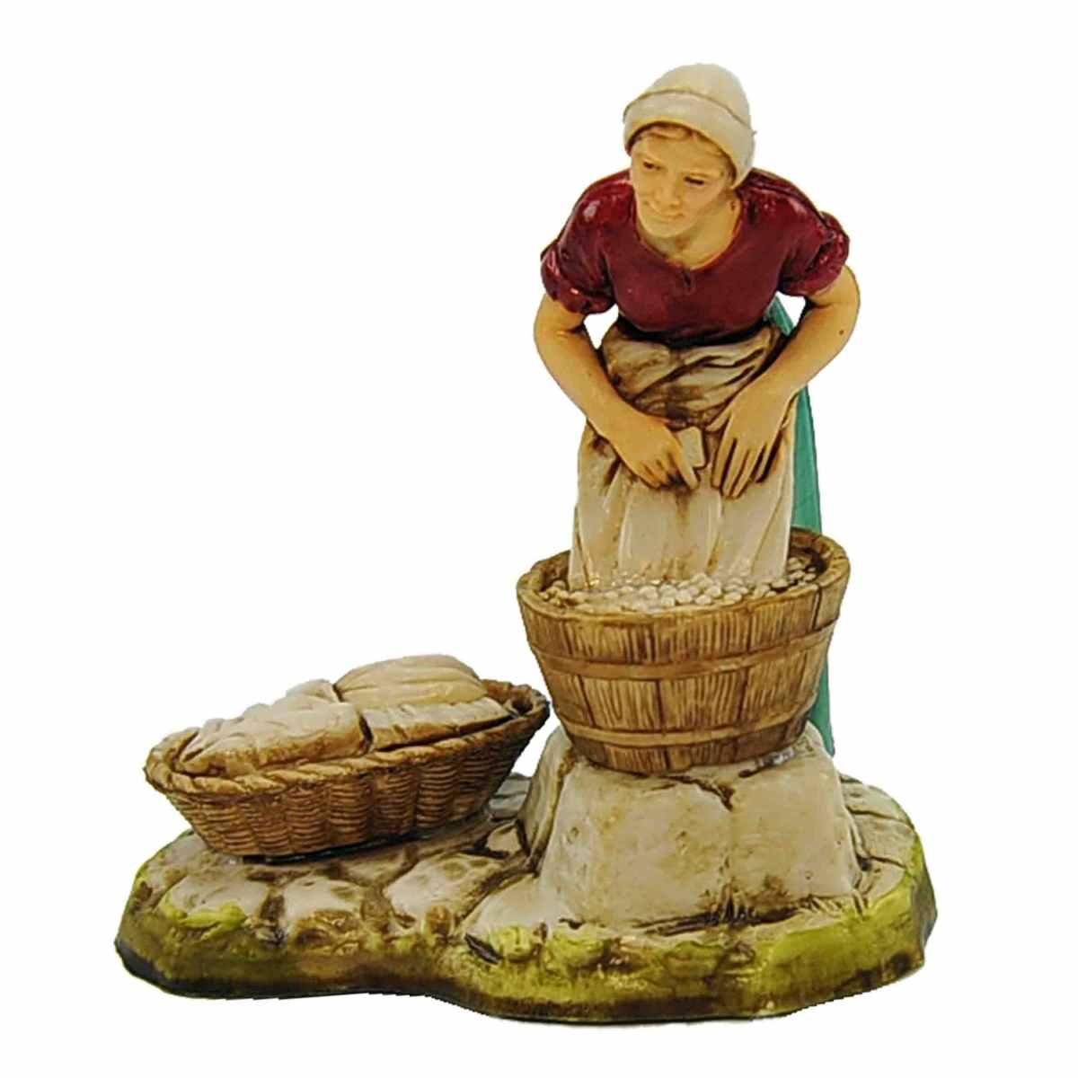 Statua presepe 10 cm donna lavandaia catino cesta panni