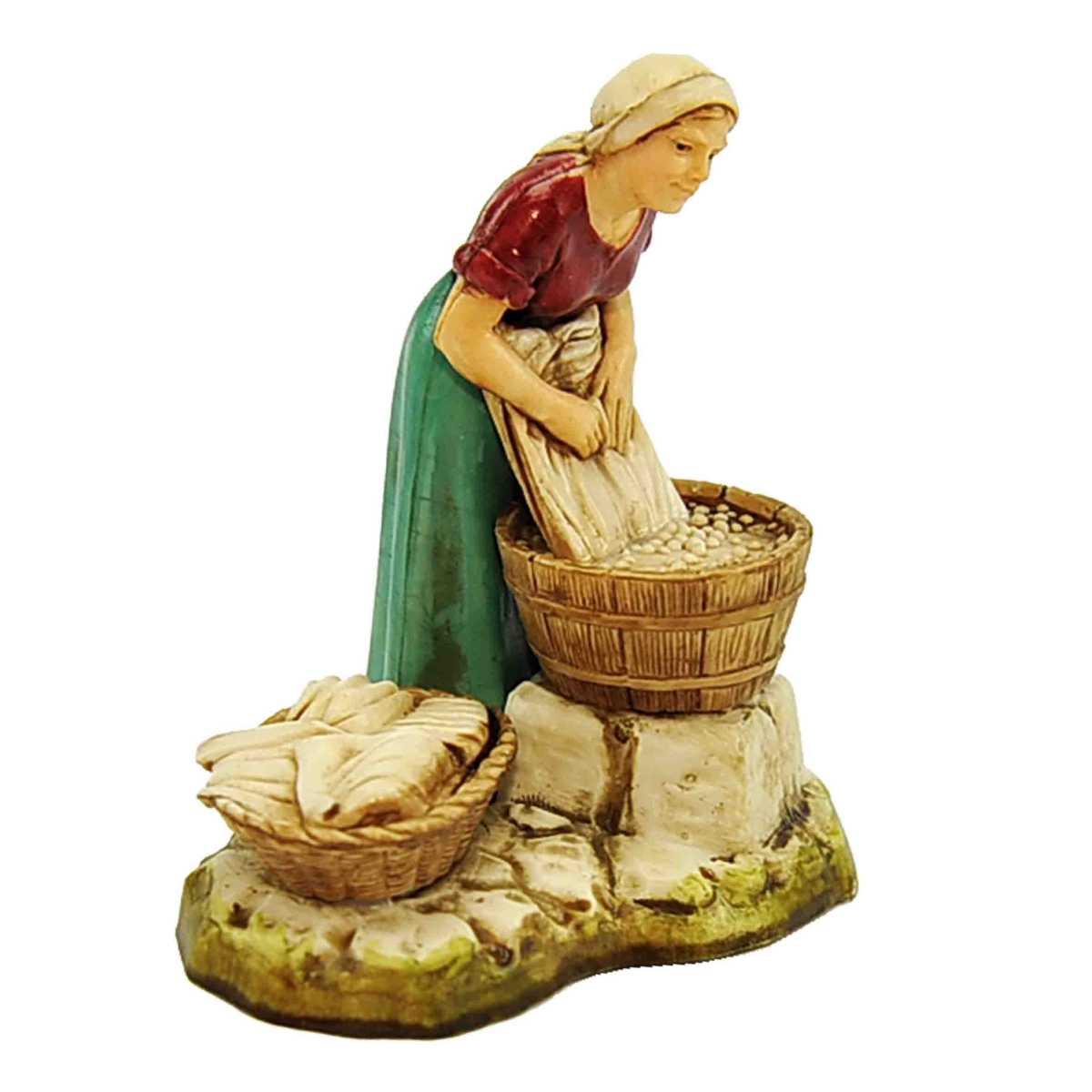 Statua presepe 10 cm donna lavandaia catino cesta panni