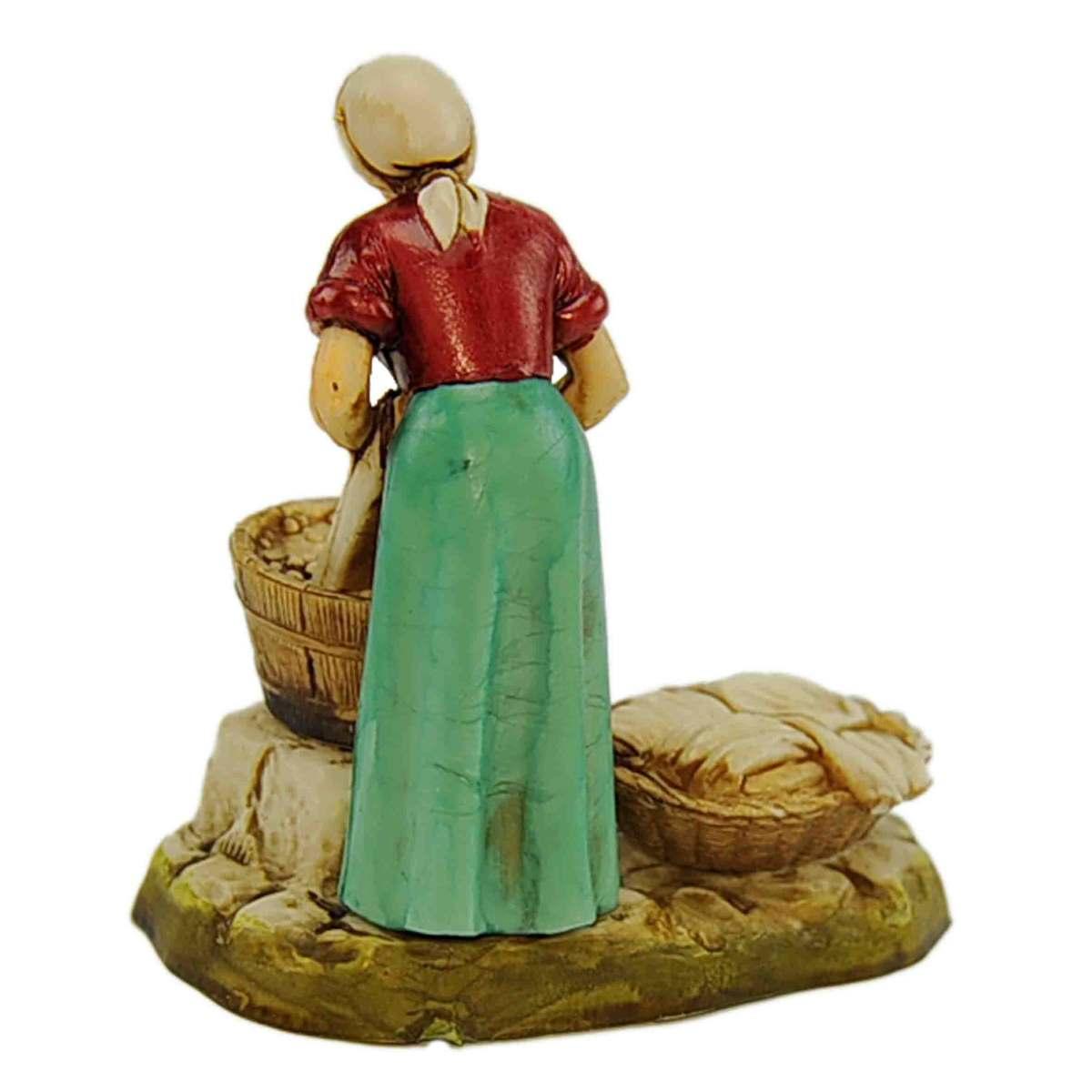 Statua presepe 10 cm donna lavandaia catino cesta panni