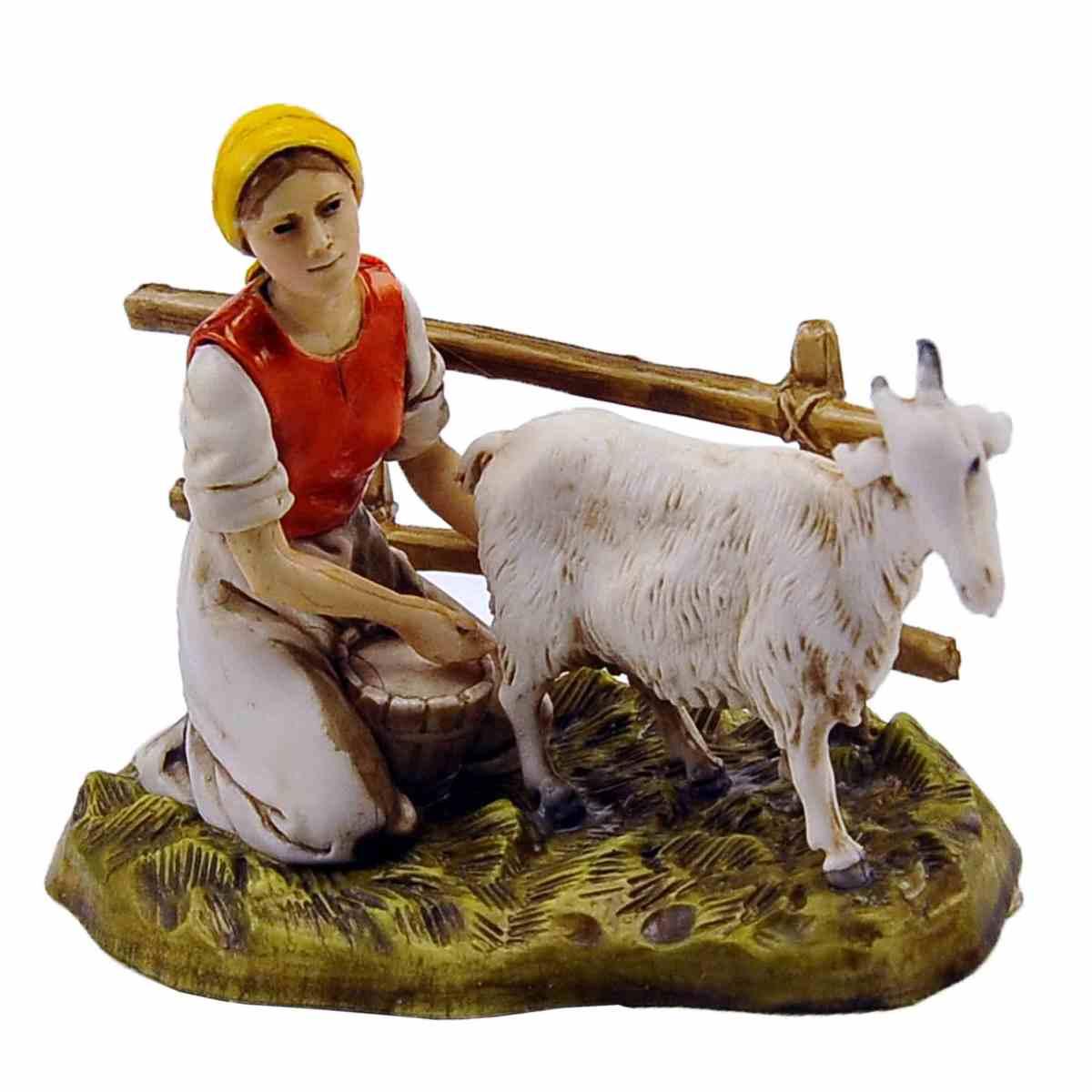 Statua presepe 10 cm donna mungitrice capra
