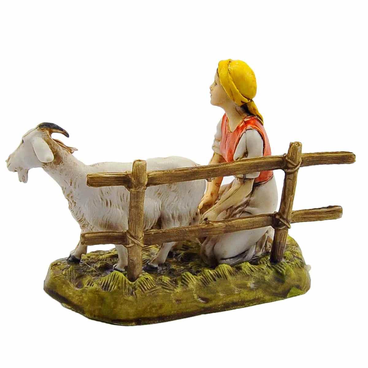 Statua presepe 10 cm donna mungitrice capra