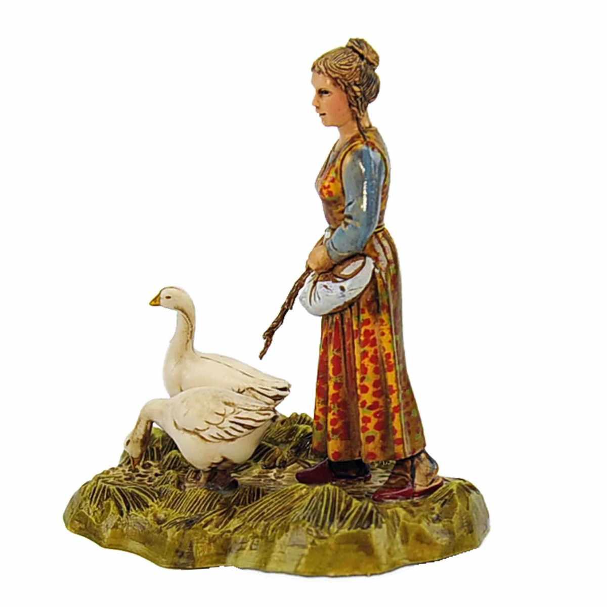 Statua presepe 10 cm donna due oche