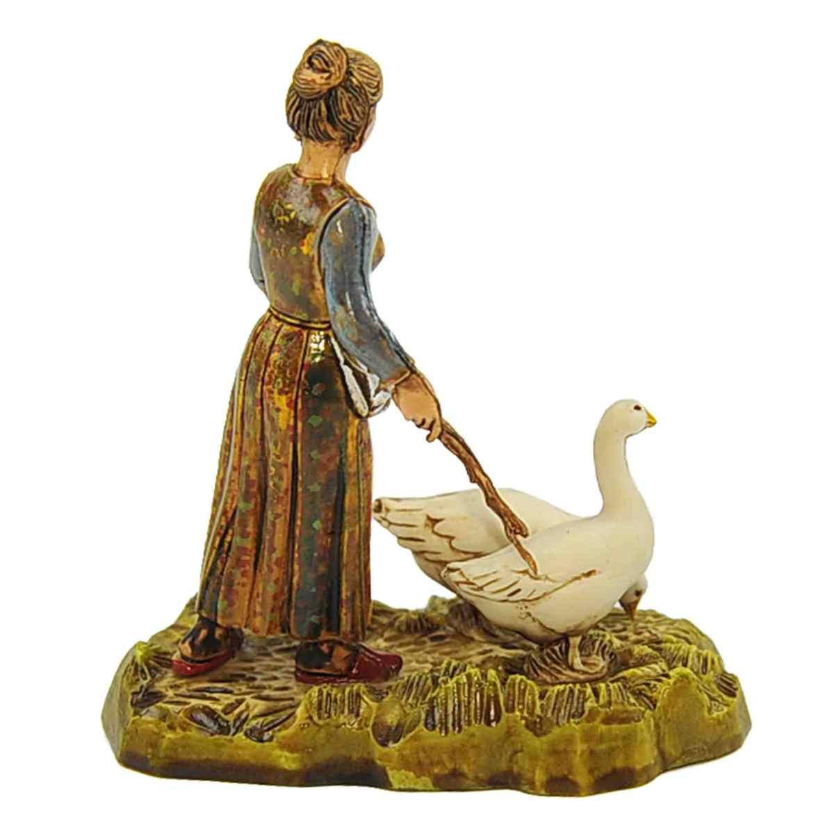 Statua presepe 10 cm donna due oche