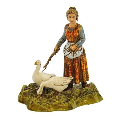Statua presepe 10 cm donna due oche