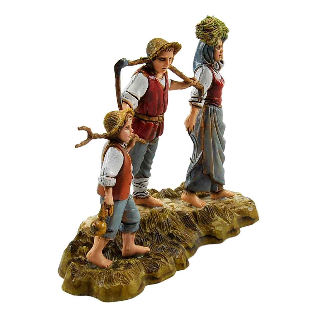 Statua presepe 10 cm famiglia contadina bambino attrezzi da lavoro
