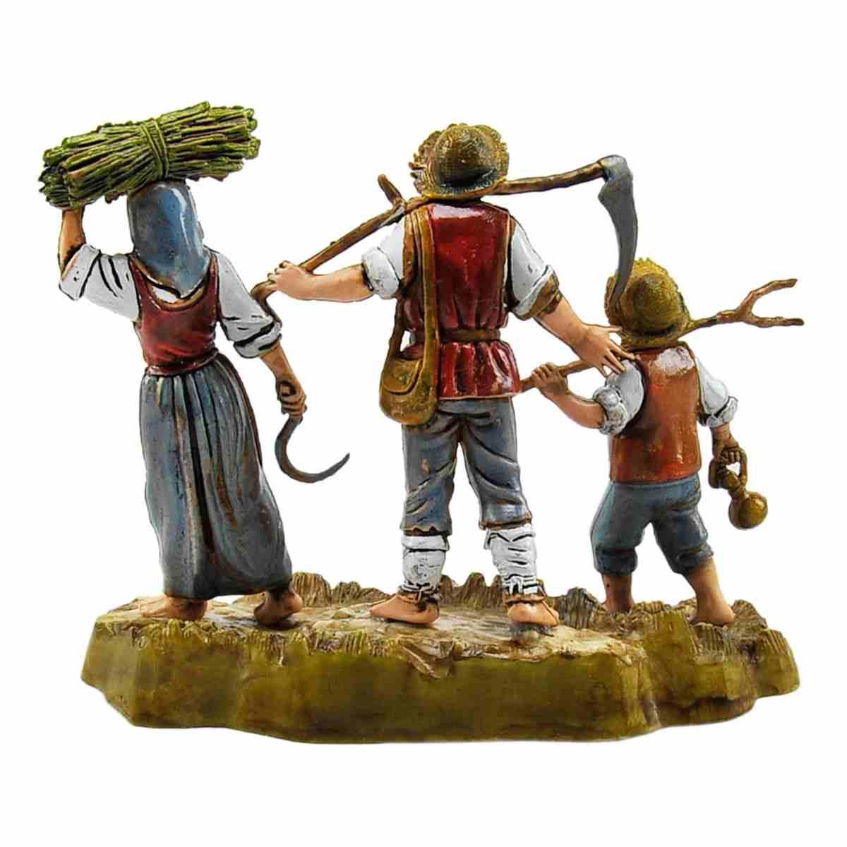 Statua presepe 10 cm famiglia contadina bambino attrezzi da lavoro