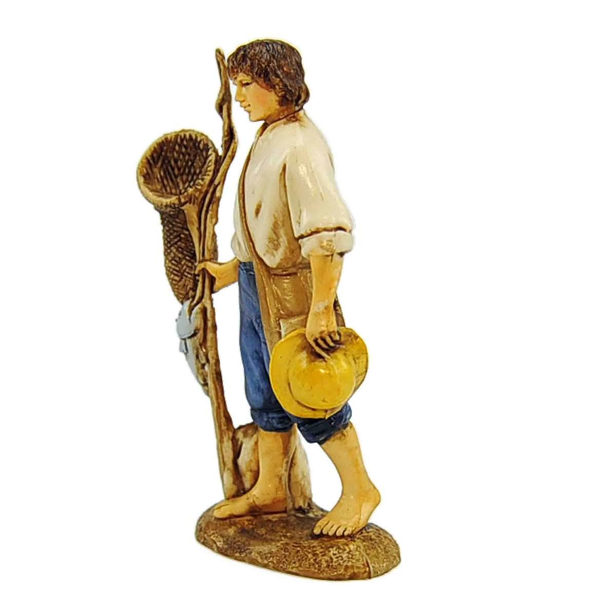 Statua presepe 10 cm pescatore retino canna