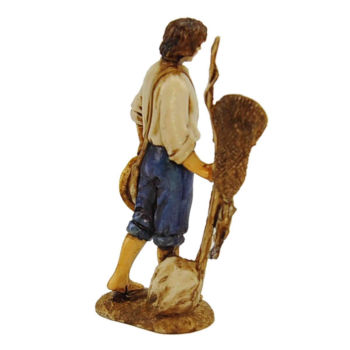 Statua presepe 10 cm pescatore retino canna