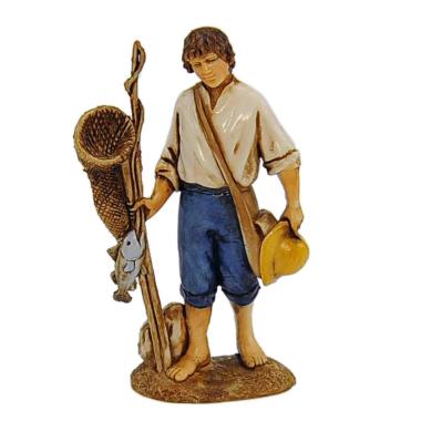 Statua presepe 10 cm pescatore retino canna