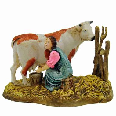 Statua presepe 10 cm mungitrice seduta mucca