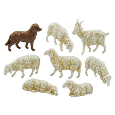 Statua presepe 10 cm pecore capra cane statua