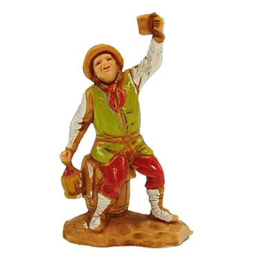Statua presepe 3,5 cm bevitore seduto con fiasco e calice