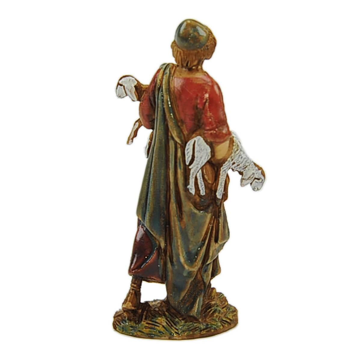 Statua presepe 6.5 cm pastore due agnelli in braccio