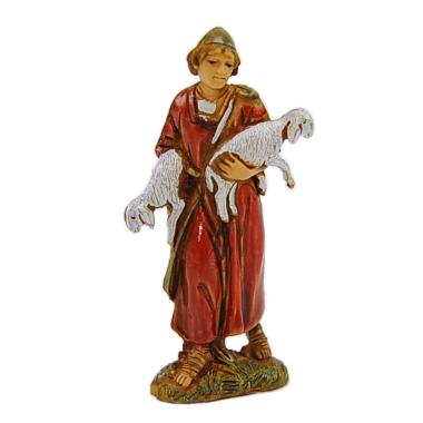 Statua presepe 6.5 cm pastore due agnelli in braccio