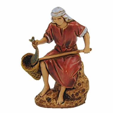 Statua presepe 6.5 cm pescatore guadino pesce