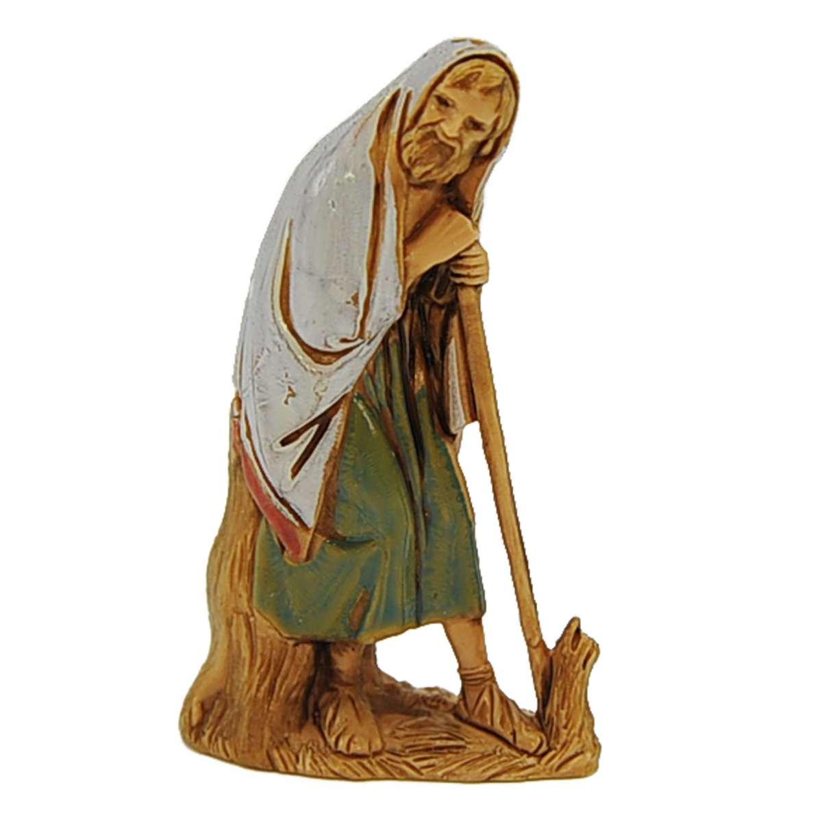 Statua presepe 6.5 cm vecchio appoggiato al bastone