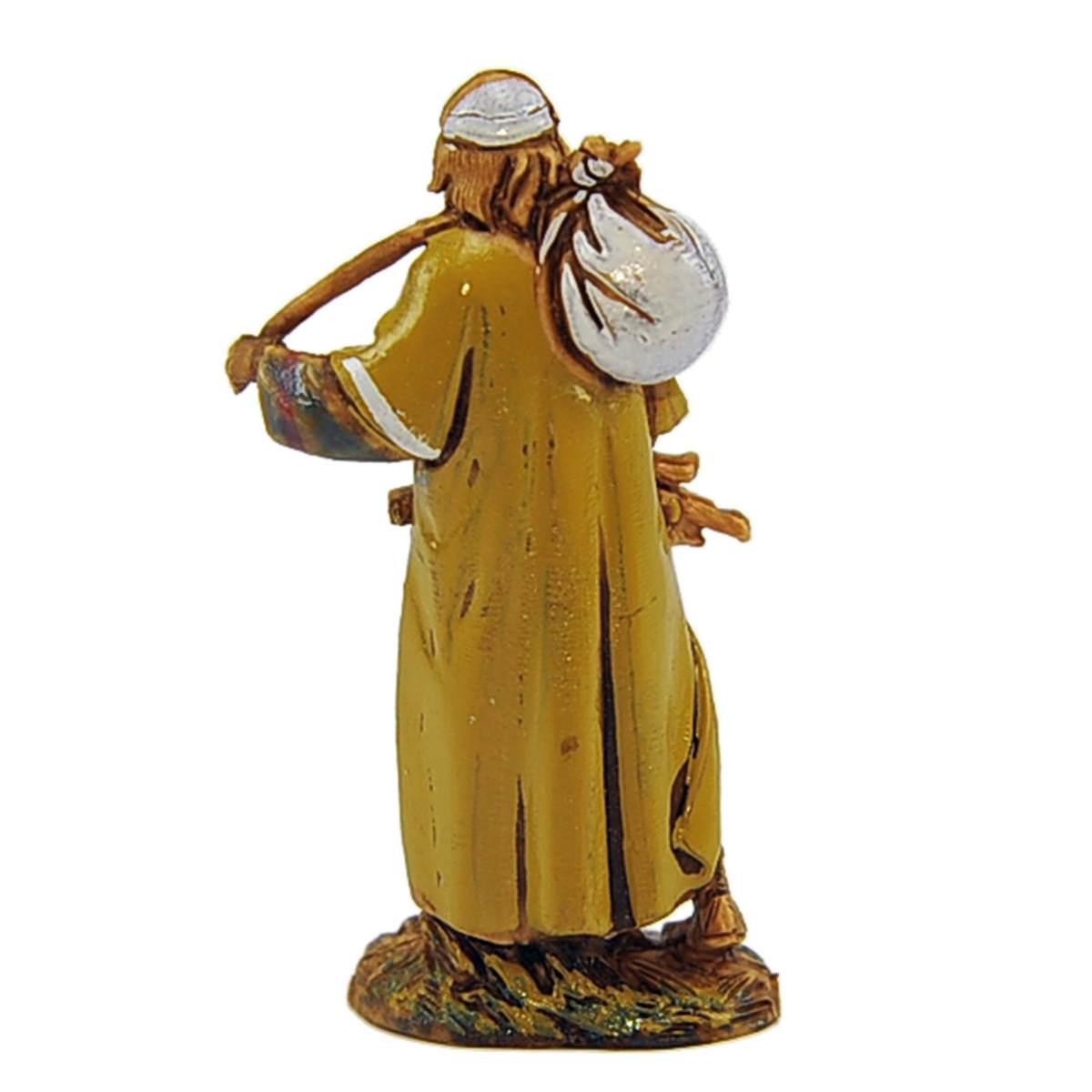 Statua presepe 6.5 cm legnaiolo con legna e sacco a tracollo